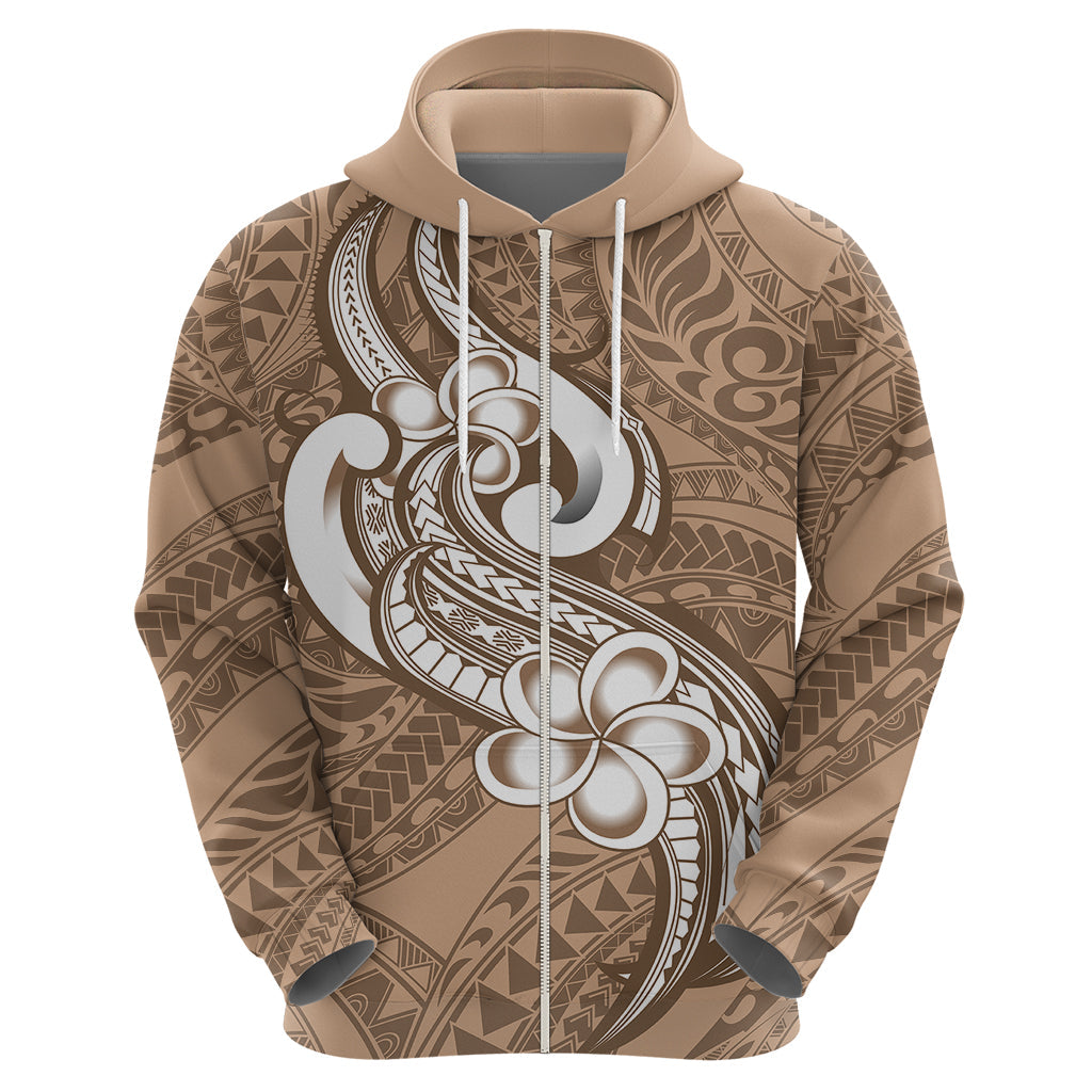Polynesia Hoodie Plumeria With Tribal Pattern Brown Pastel Vibes LT14