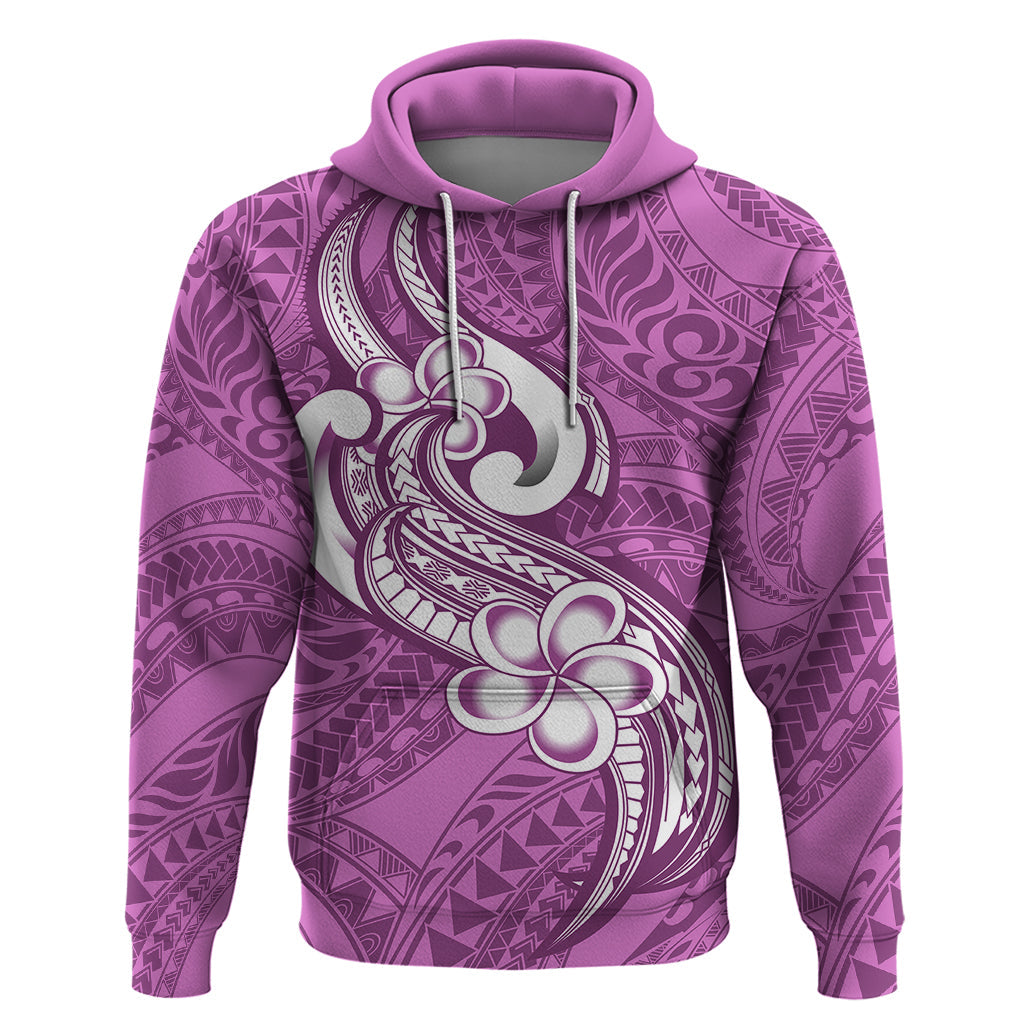 Polynesia Hoodie Plumeria With Tribal Pattern Pink Pastel Vibes LT14