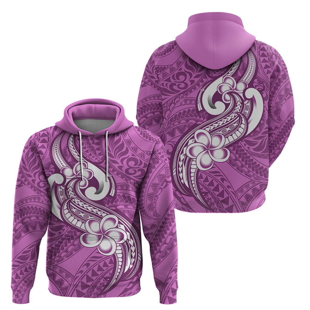 Polynesia Hoodie Plumeria With Tribal Pattern Pink Pastel Vibes LT14