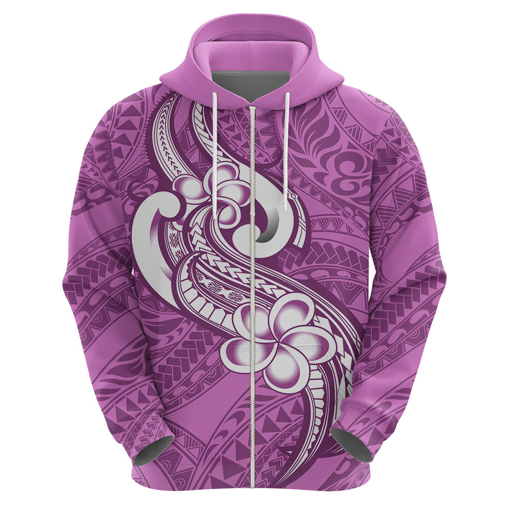 Polynesia Hoodie Plumeria With Tribal Pattern Pink Pastel Vibes LT14