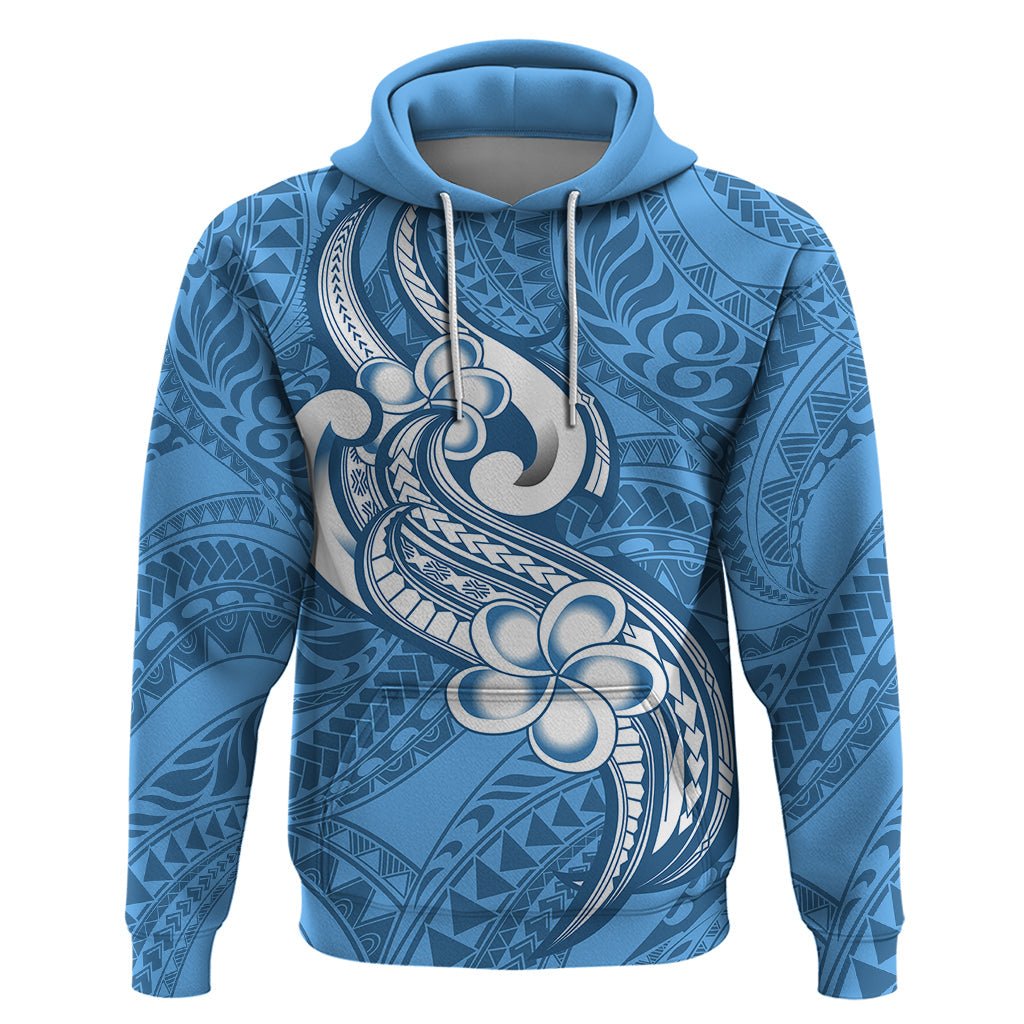 Polynesia Hoodie Plumeria With Tribal Pattern Blue Pastel Vibes LT14