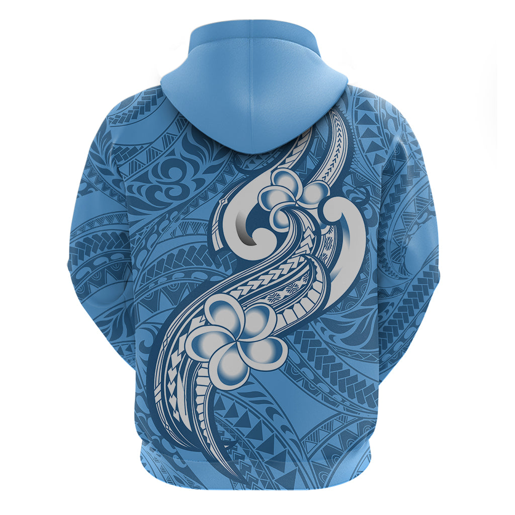 Polynesia Hoodie Plumeria With Tribal Pattern Blue Pastel Vibes LT14