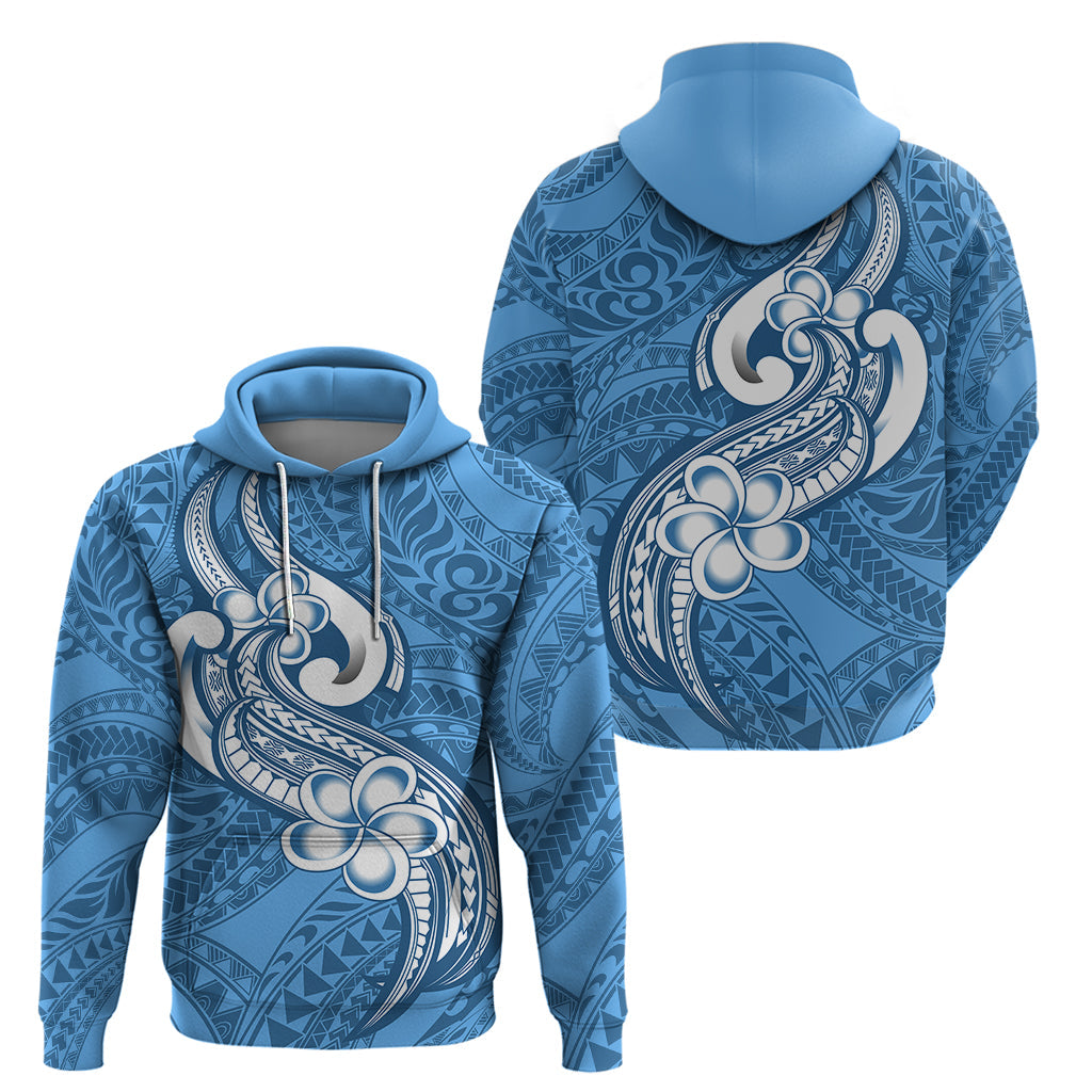 Polynesia Hoodie Plumeria With Tribal Pattern Blue Pastel Vibes LT14