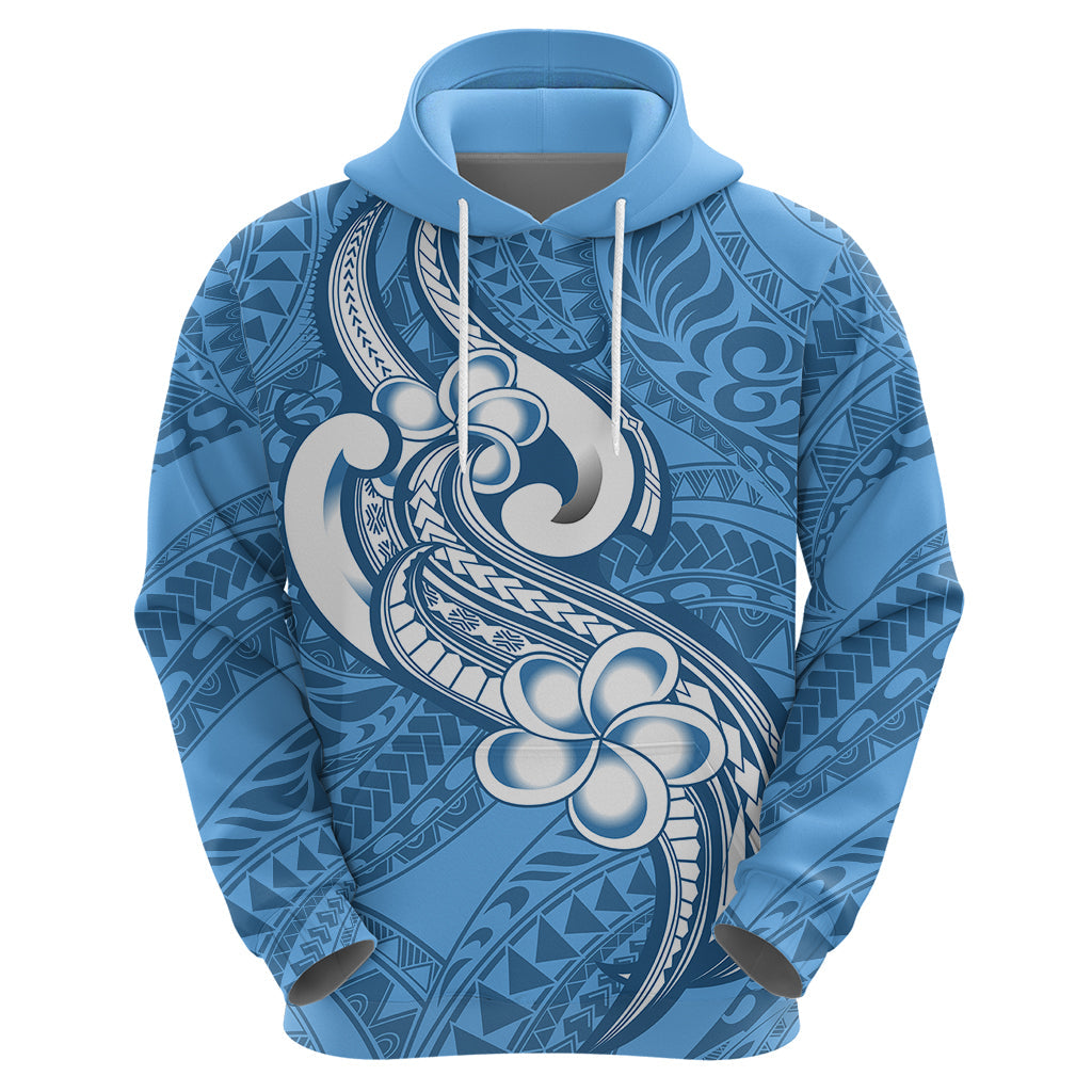 Polynesia Hoodie Plumeria With Tribal Pattern Blue Pastel Vibes LT14