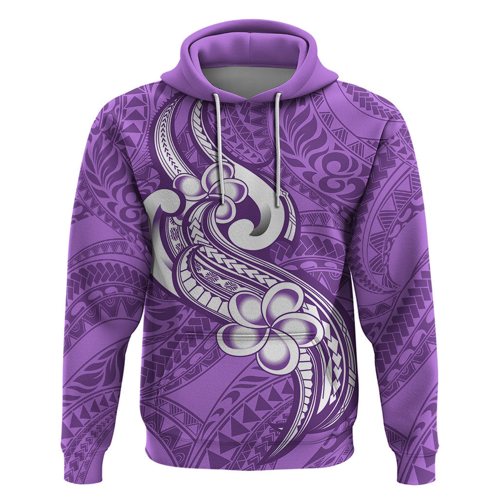 Polynesia Hoodie Plumeria With Tribal Pattern Purple Pastel Vibes LT14