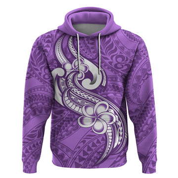 Polynesia Hoodie Plumeria With Tribal Pattern Purple Pastel Vibes LT14