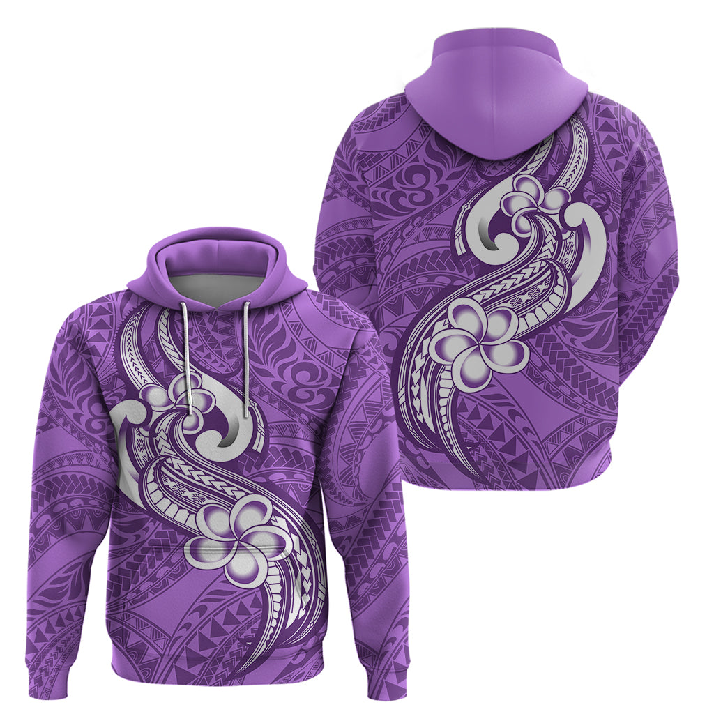 Polynesia Hoodie Plumeria With Tribal Pattern Purple Pastel Vibes LT14