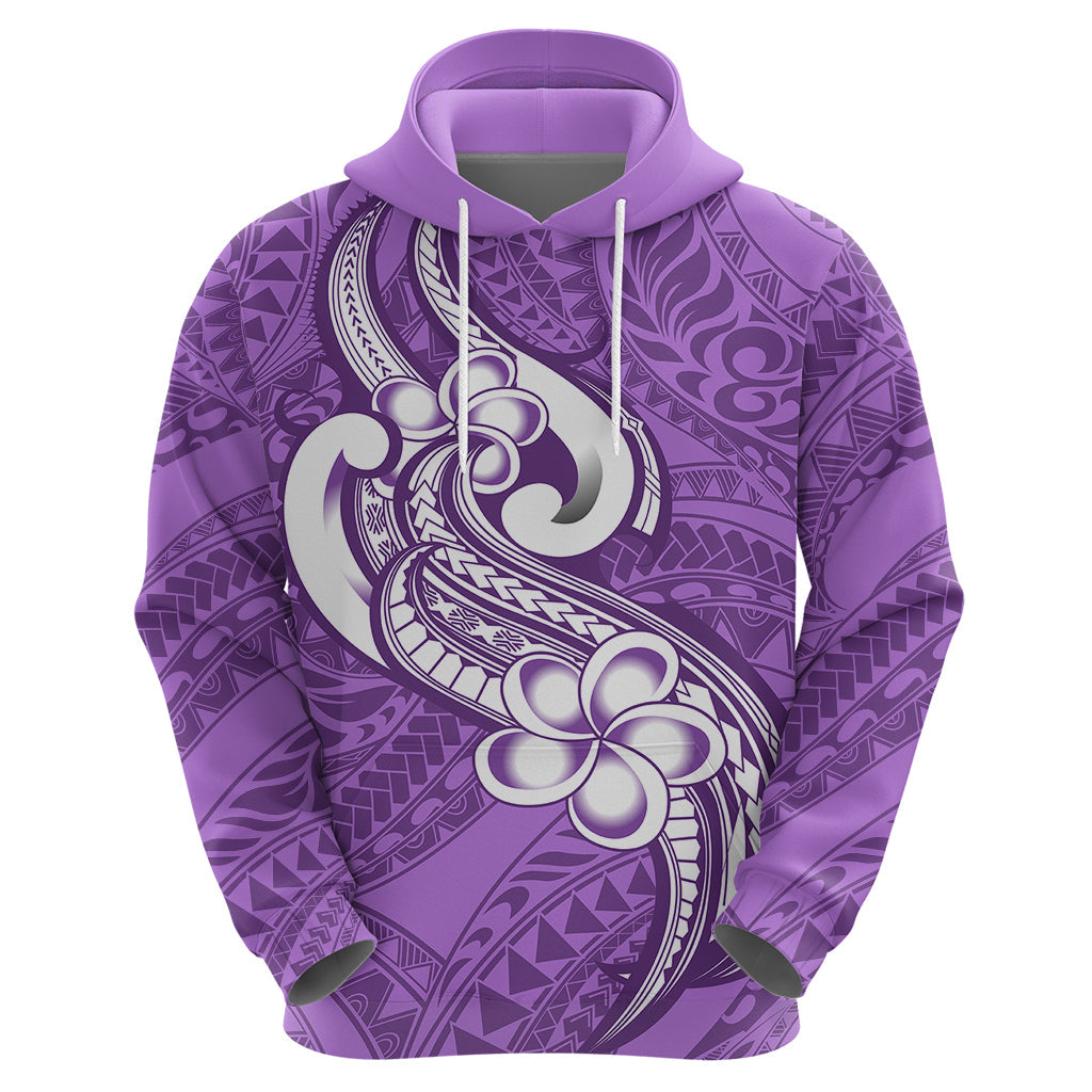 Polynesia Hoodie Plumeria With Tribal Pattern Purple Pastel Vibes LT14
