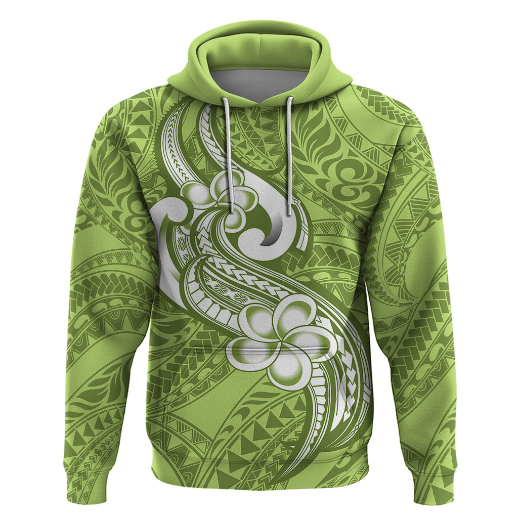 Polynesia Hoodie Plumeria With Tribal Pattern Green Pastel Vibes LT14