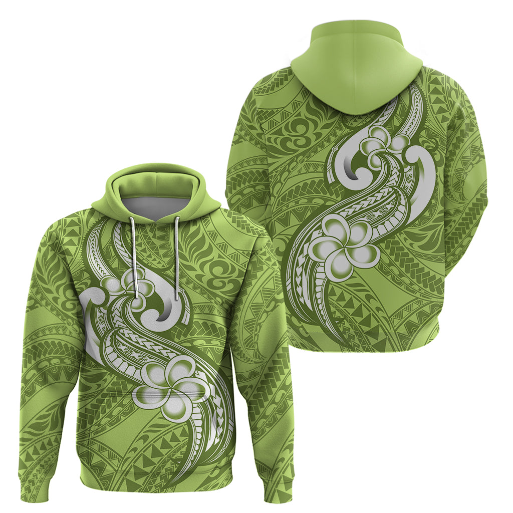 Polynesia Hoodie Plumeria With Tribal Pattern Green Pastel Vibes LT14