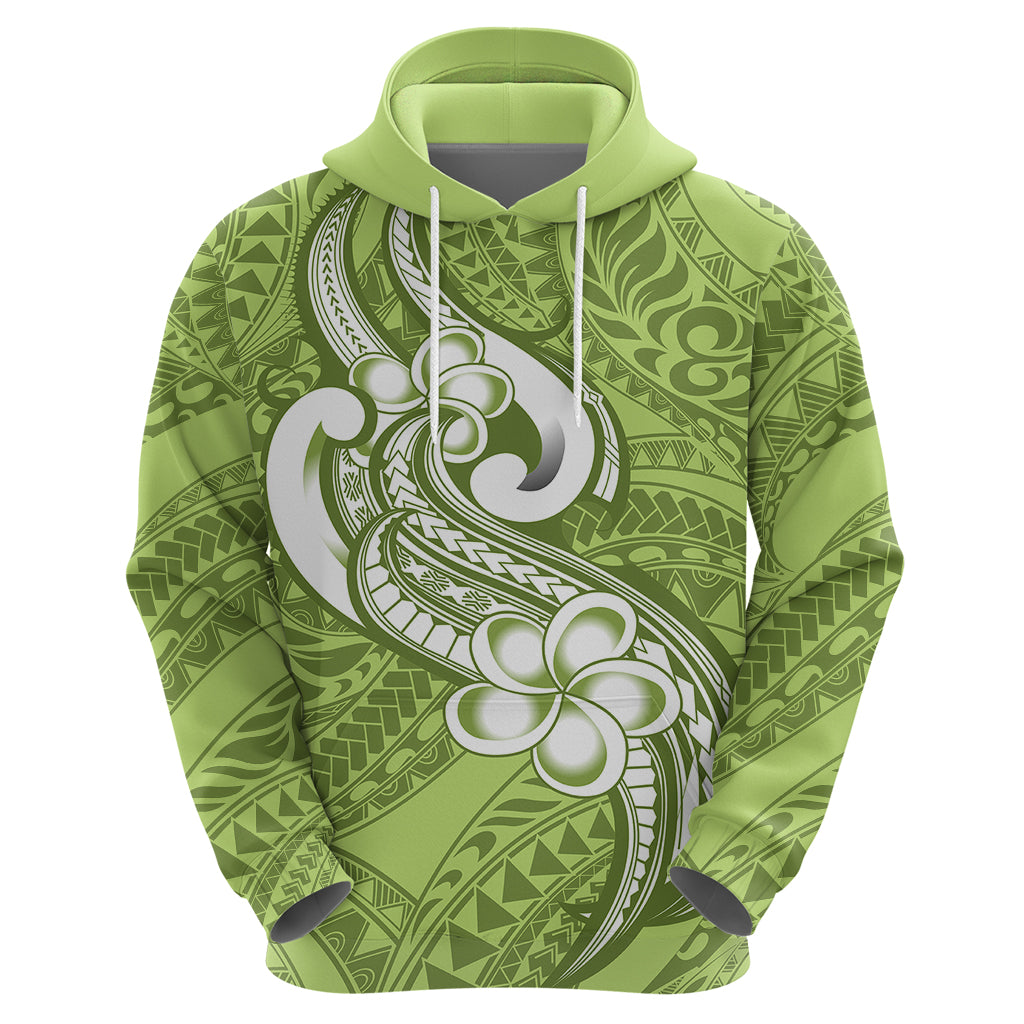 Polynesia Hoodie Plumeria With Tribal Pattern Green Pastel Vibes LT14