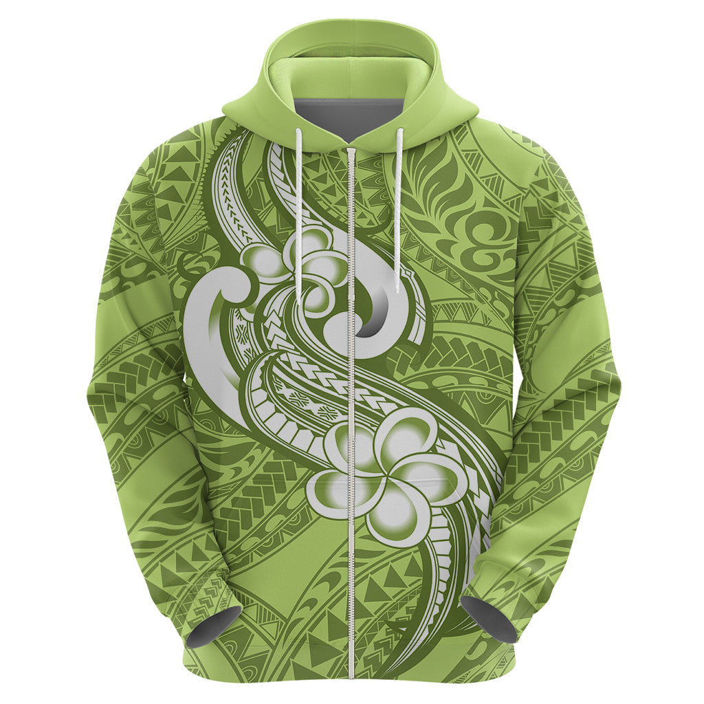 Polynesia Hoodie Plumeria With Tribal Pattern Green Pastel Vibes LT14