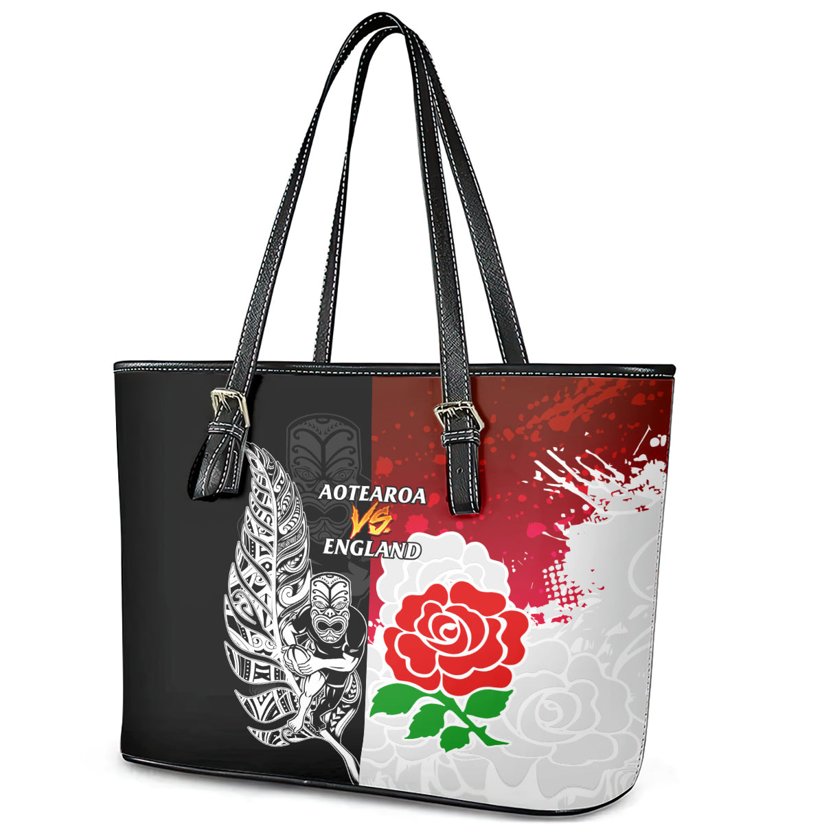 New Zealand And England Rugby Leather Tote Bag 2023 World Cup All Black Combine Red Roses LT14