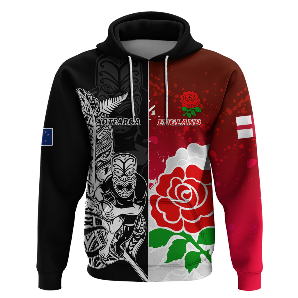 Custom New Zealand And England Rugby Hoodie 2023 World Cup All Black Combine Red Roses LT14