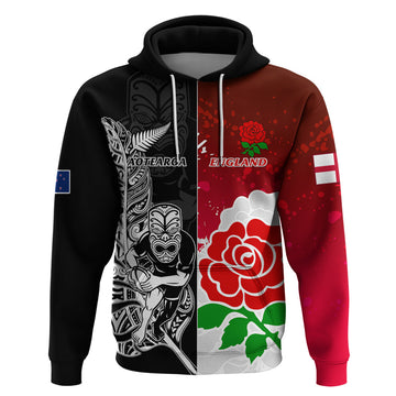 Custom New Zealand And England Rugby Hoodie 2023 World Cup All Black Combine Red Roses LT14