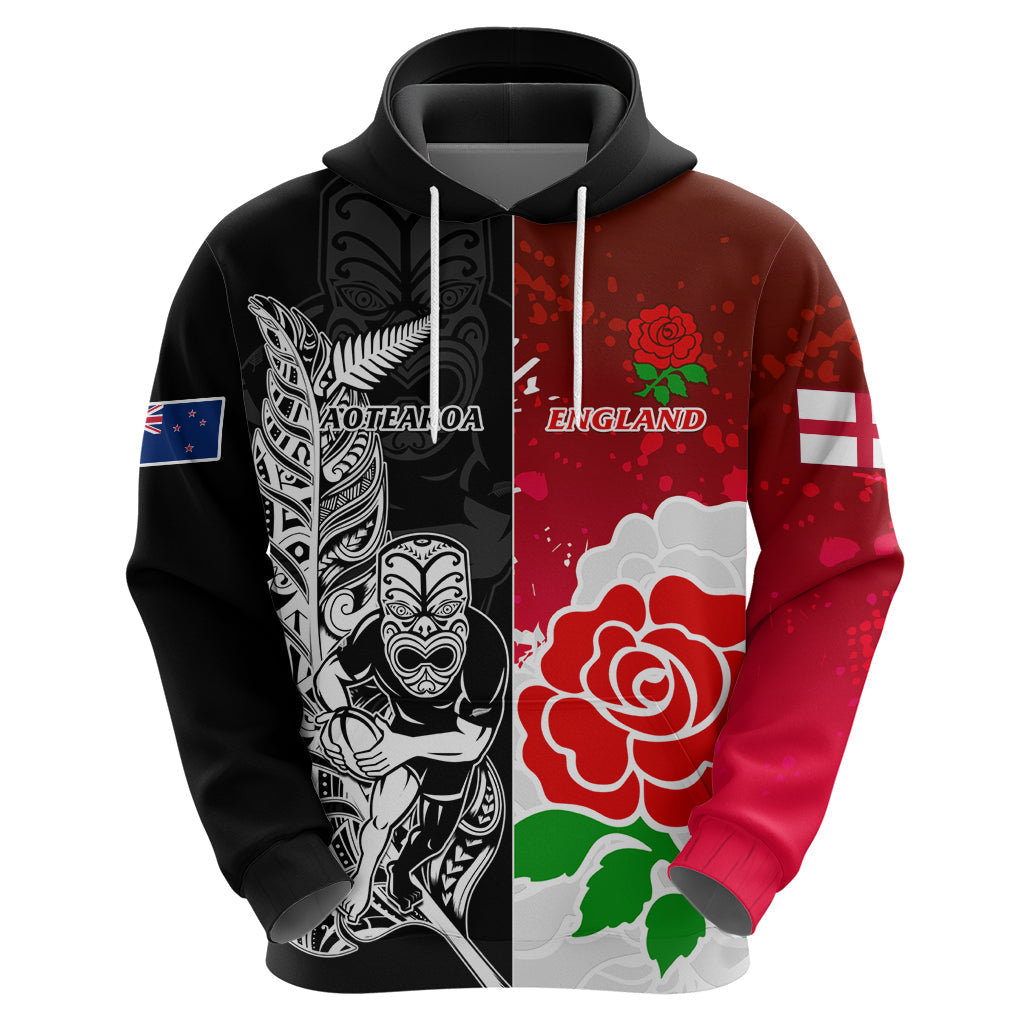 Custom New Zealand And England Rugby Hoodie 2023 World Cup All Black Combine Red Roses LT14