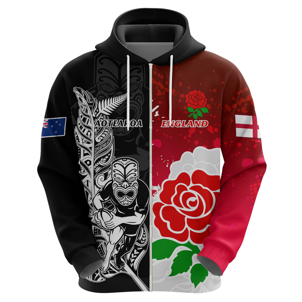 Custom New Zealand And England Rugby Hoodie 2023 World Cup All Black Combine Red Roses LT14