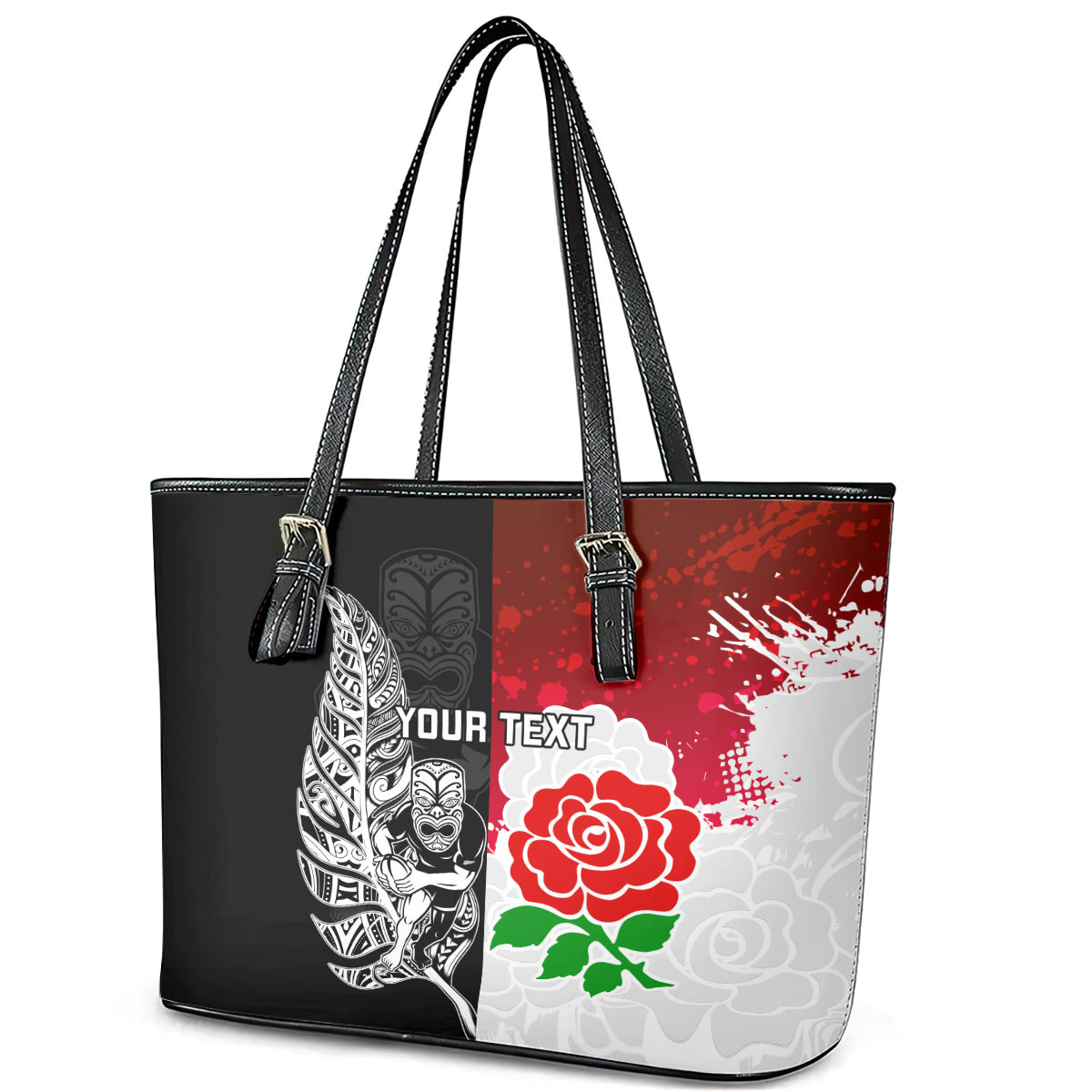 Custom New Zealand And England Rugby Leather Tote Bag 2023 World Cup All Black Combine Red Roses LT14