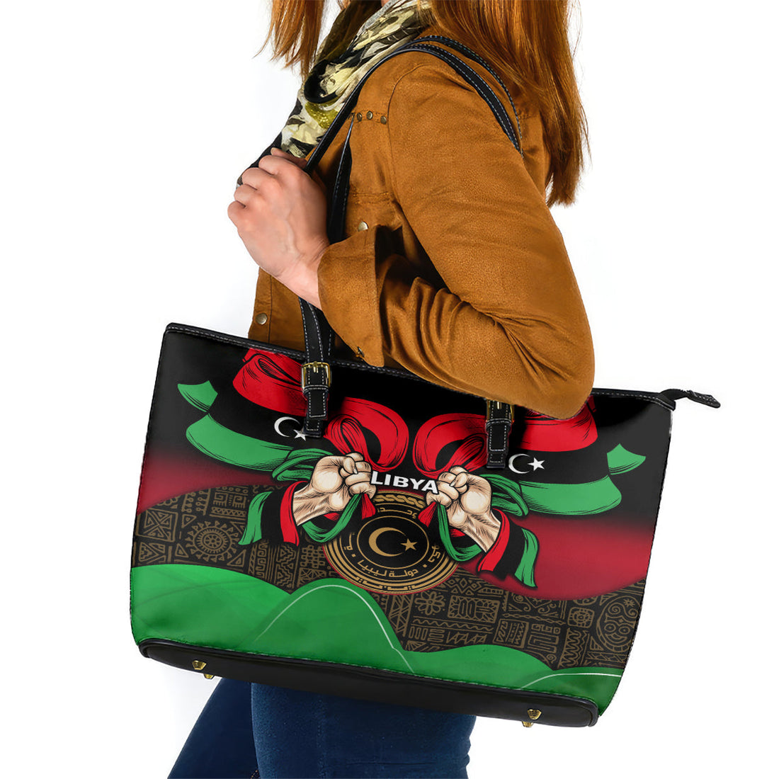 Libya Independence Day Leather Tote Bag Happy 24 December African Pattern Flag Style LT14
