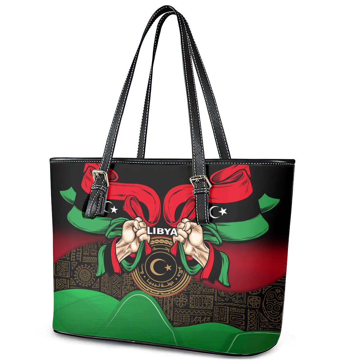 Libya Independence Day Leather Tote Bag Happy 24 December African Pattern Flag Style LT14