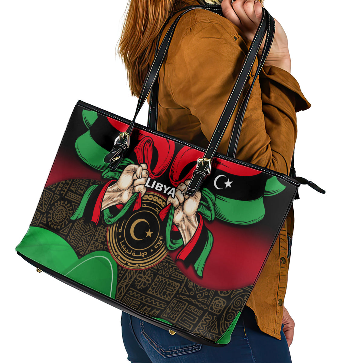 Libya Independence Day Leather Tote Bag Happy 24 December African Pattern Flag Style LT14