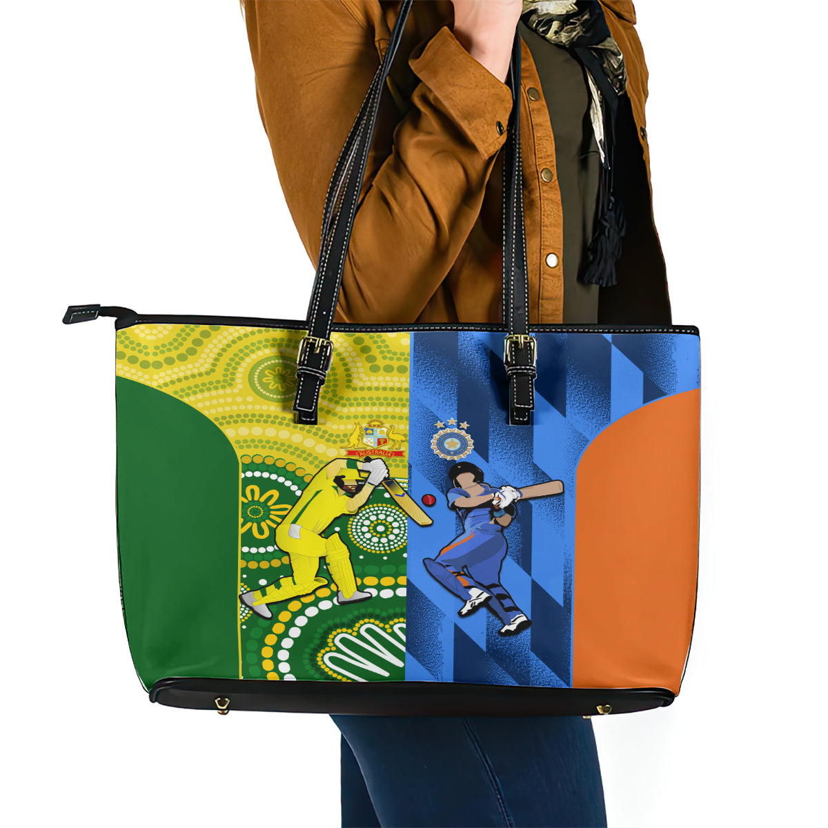 Australia And India Cricket Leather Tote Bag 2023 World Cup Final Together LT14