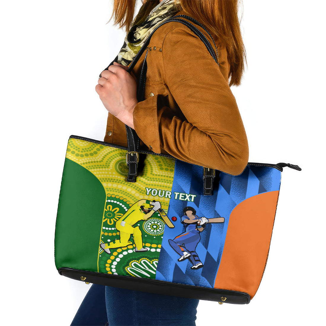 Custom Australia And India Cricket Leather Tote Bag 2023 World Cup Final Together LT14