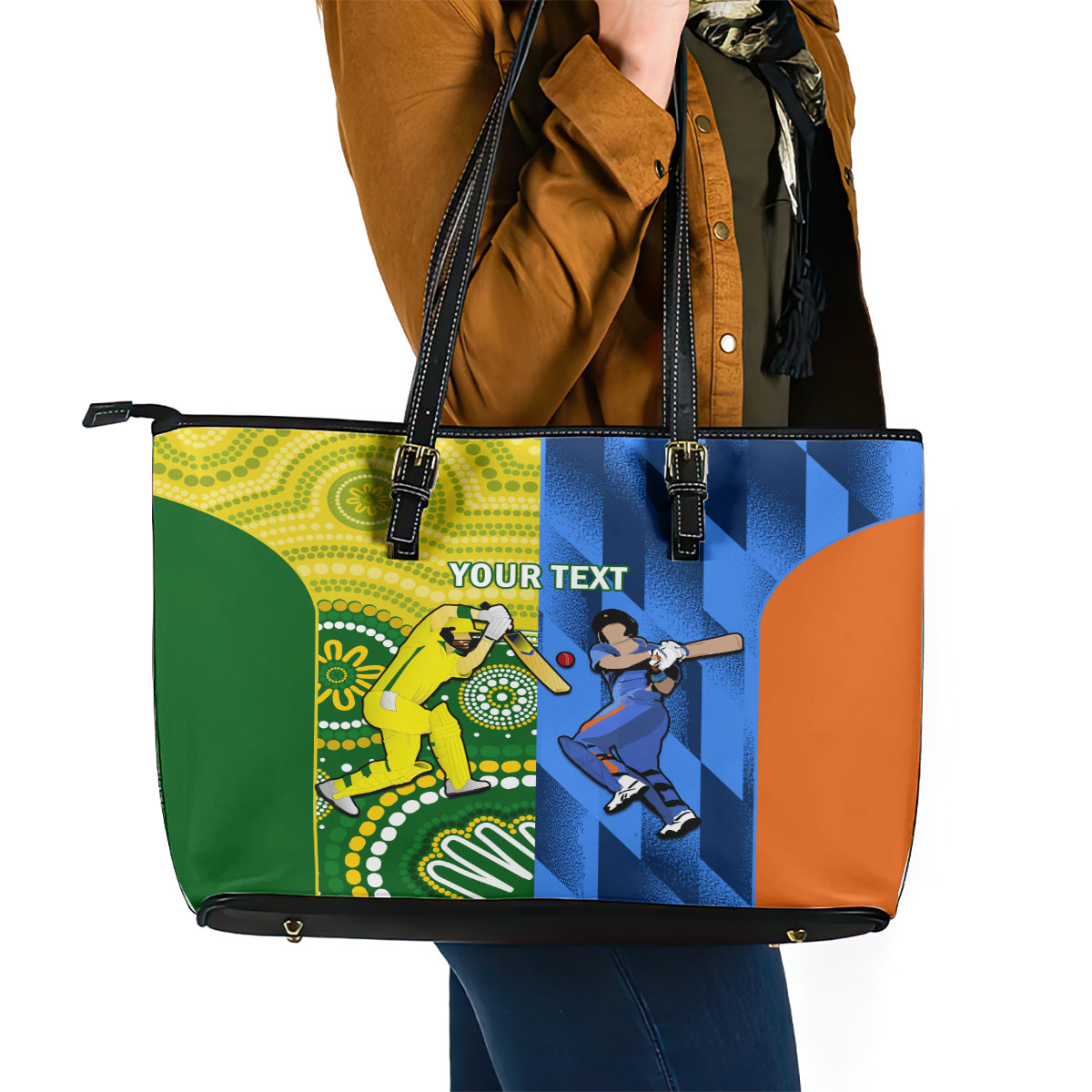 Custom Australia And India Cricket Leather Tote Bag 2023 World Cup Final Together LT14