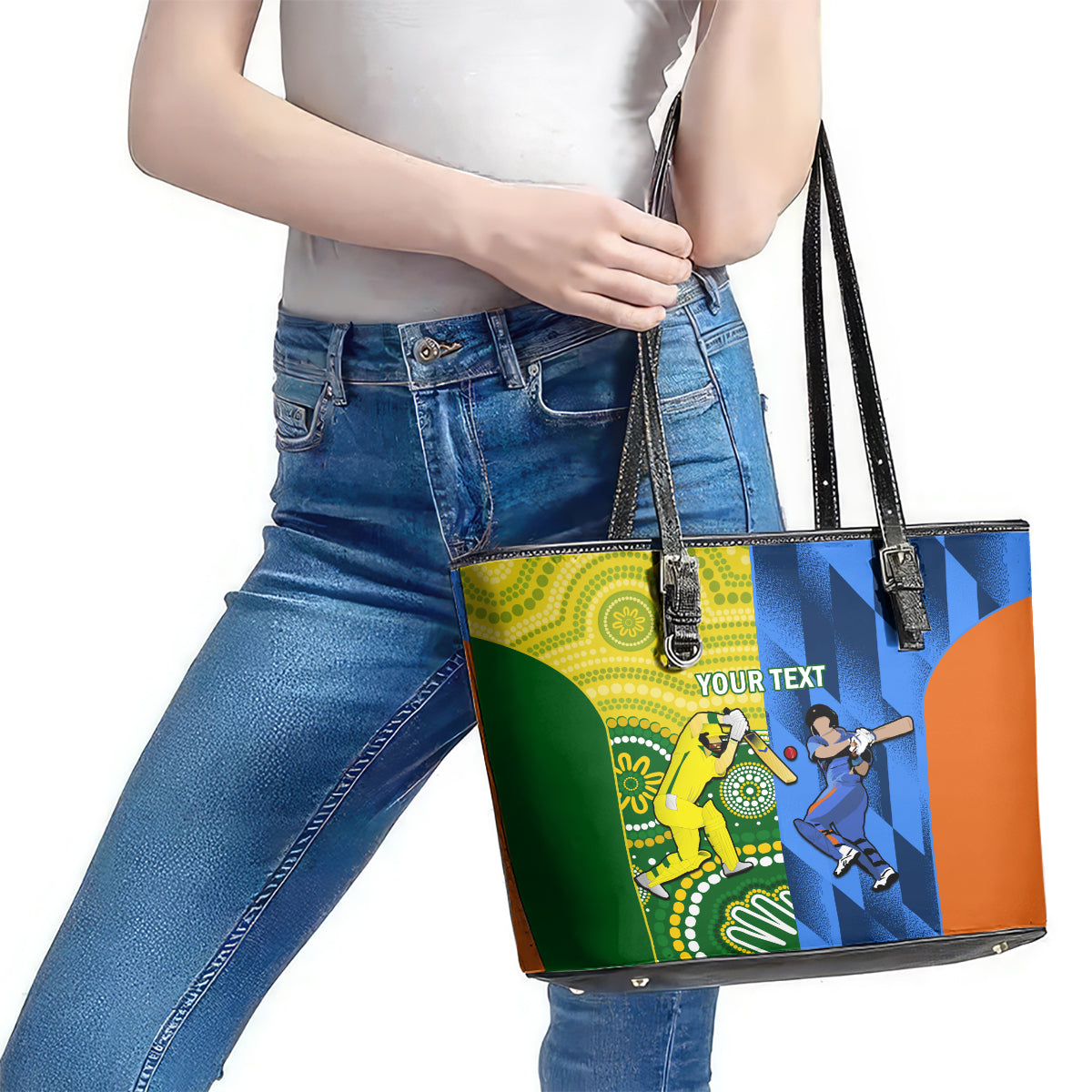 Custom Australia And India Cricket Leather Tote Bag 2023 World Cup Final Together LT14