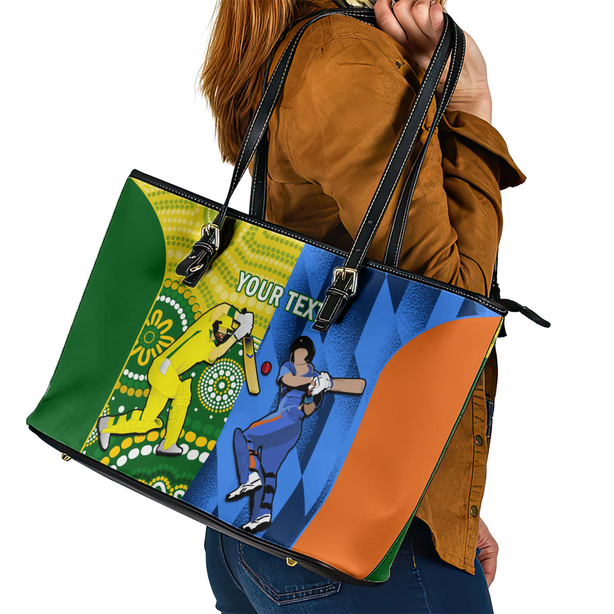 Custom Australia And India Cricket Leather Tote Bag 2023 World Cup Final Together LT14