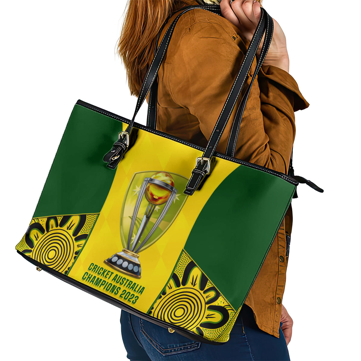 Australia Cricket Leather Tote Bag World Cup Go Champions 2023 Indigenous LT14