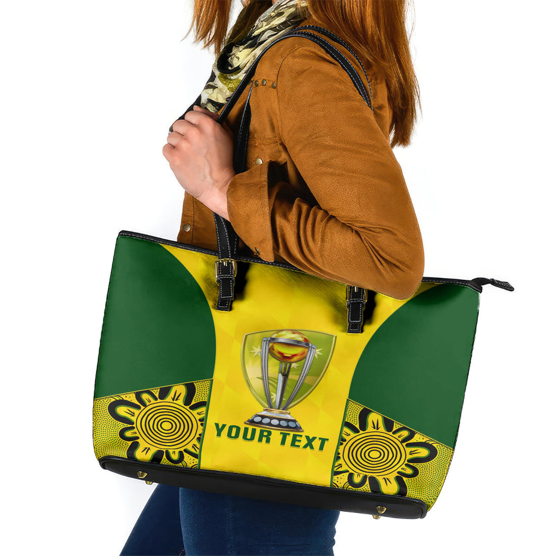 Custom Australia Cricket Leather Tote Bag World Cup Go Champions 2023 Indigenous LT14