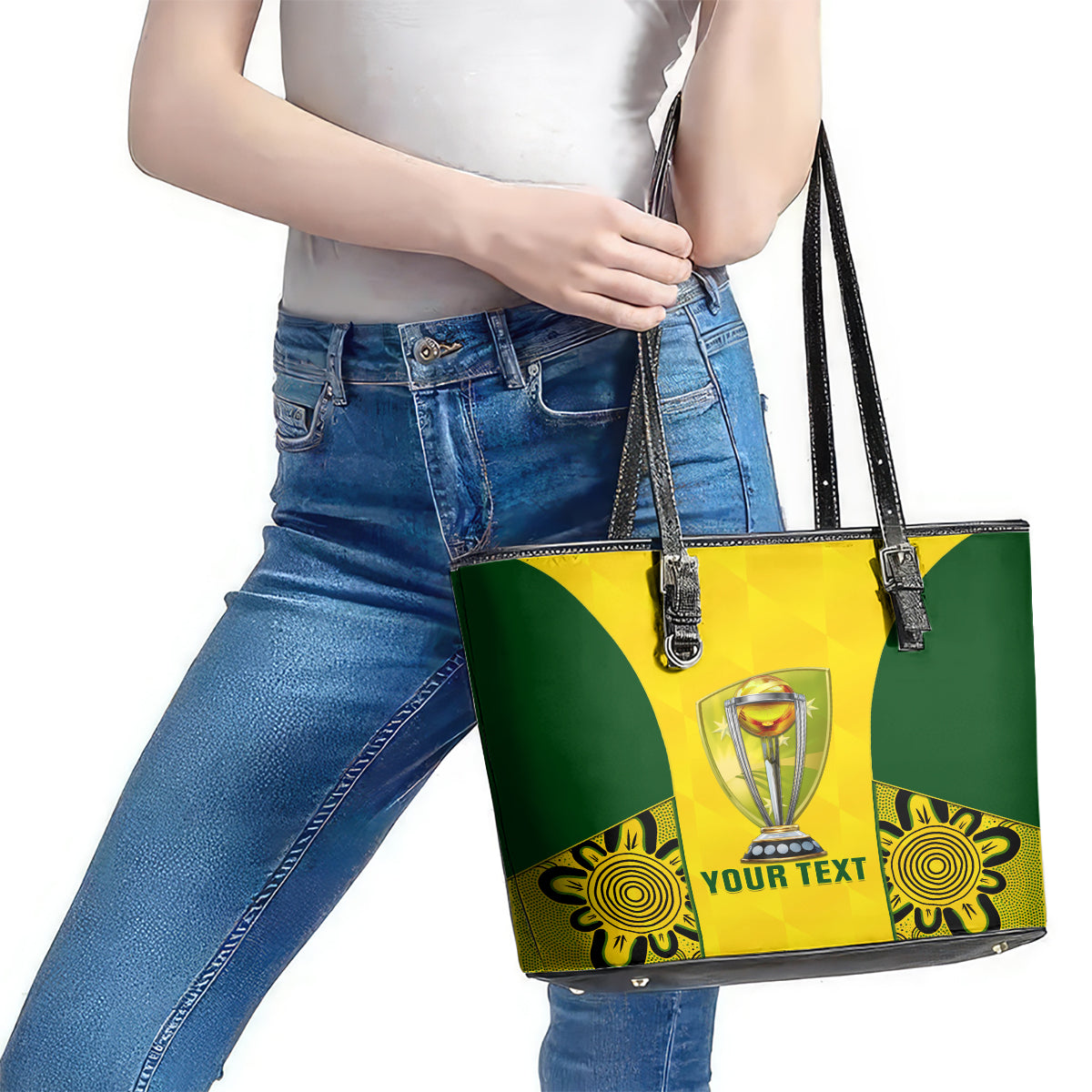 Custom Australia Cricket Leather Tote Bag World Cup Go Champions 2023 Indigenous LT14