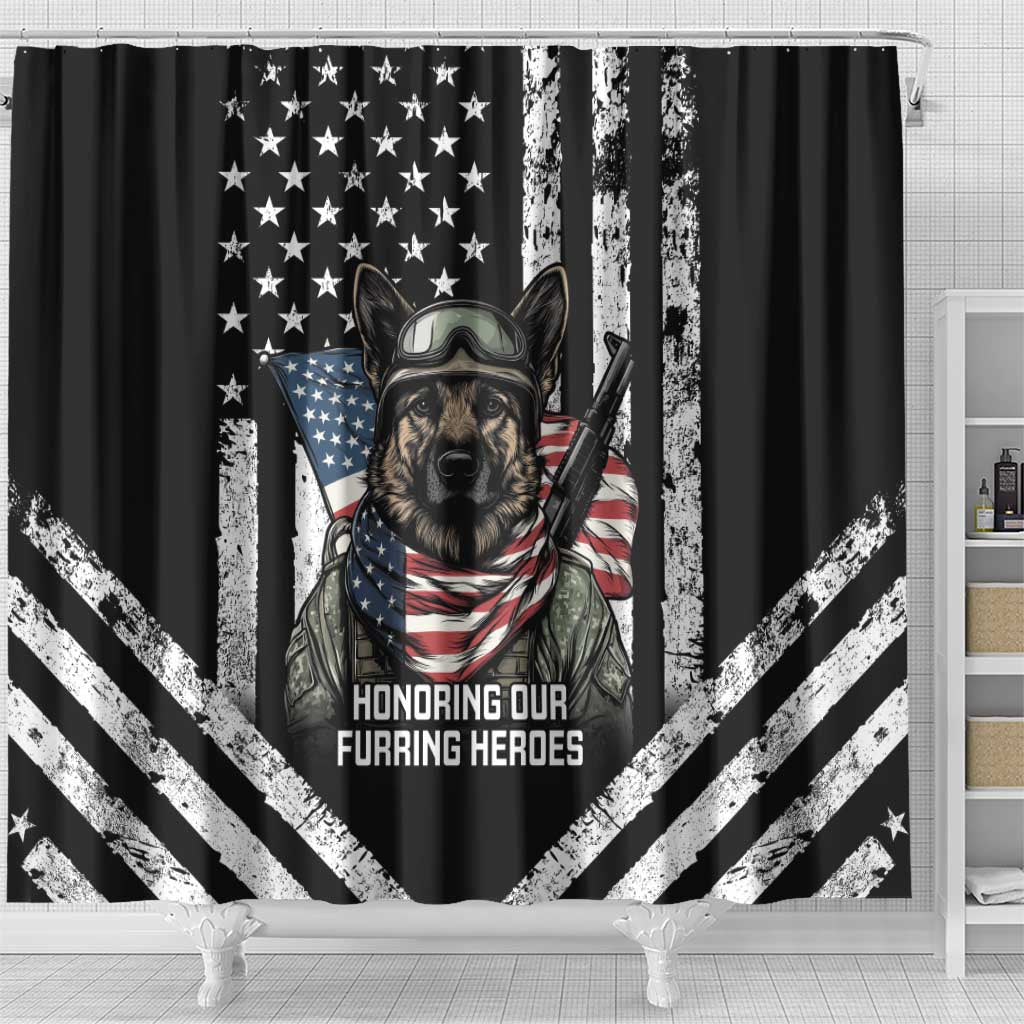 USA National K9 Veterans Day Shower Curtain Honoring Our Furring Heroes LT14