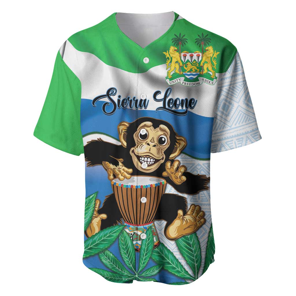 Personalised Afro Sierra Leone Baseball Jersey Chimp With Drum - Happy Independence Day LT14