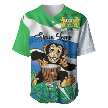 Personalised Afro Sierra Leone Baseball Jersey Chimp With Drum - Happy Independence Day LT14