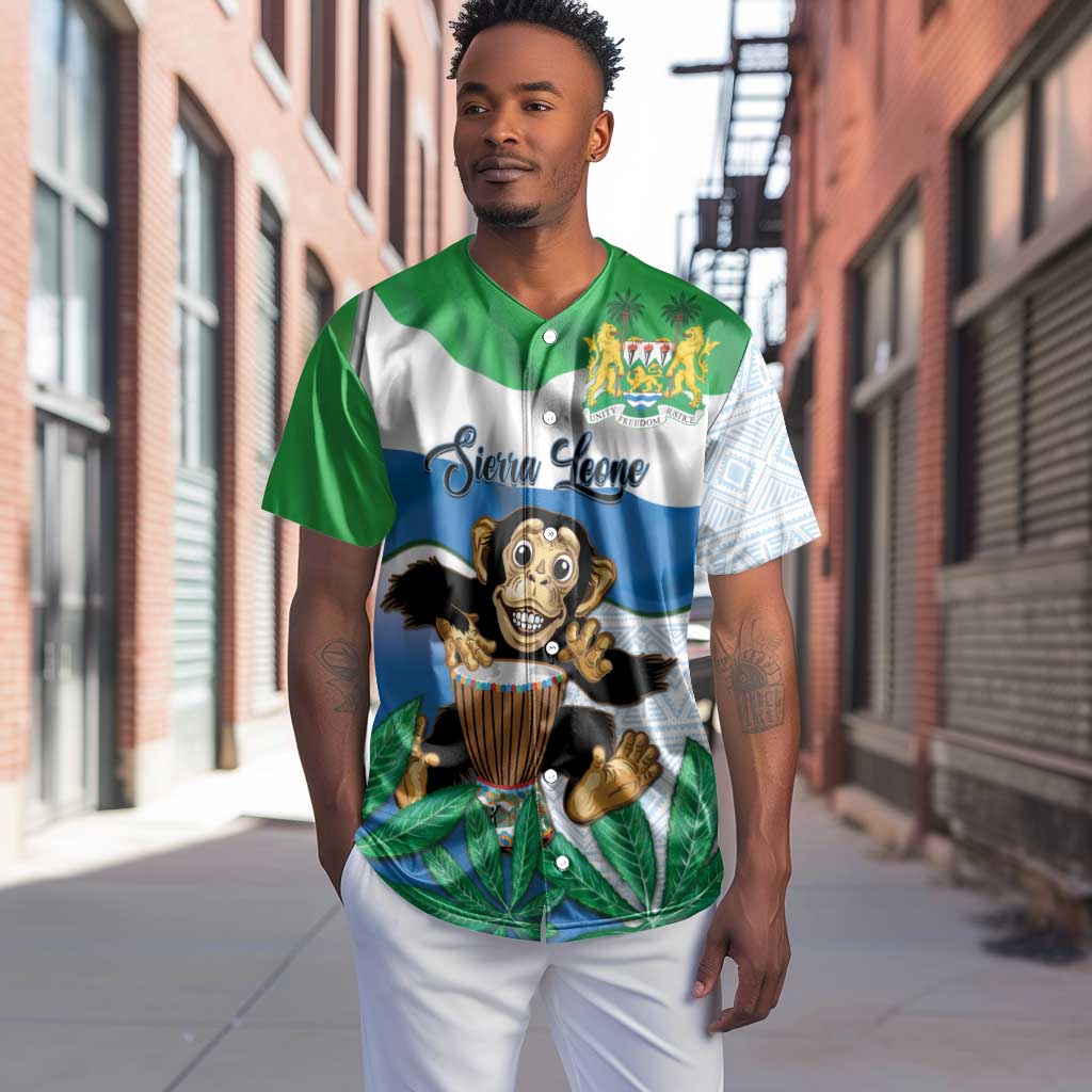 Personalised Afro Sierra Leone Baseball Jersey Chimp With Drum - Happy Independence Day LT14