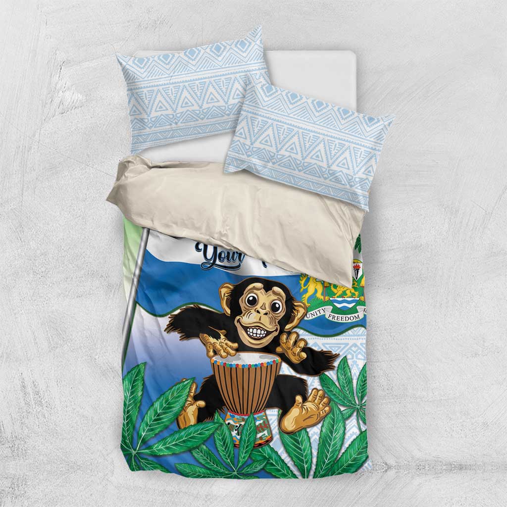 Personalised Afro Sierra Leone Bedding Set Chimp With Drum - Happy Independence Day LT14