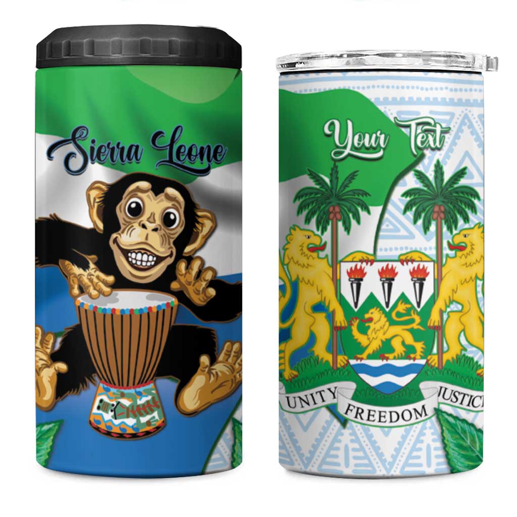 Personalised Afro Sierra Leone 4 in 1 Can Cooler Tumbler Chimp With Drum - Happy Independence Day LT14