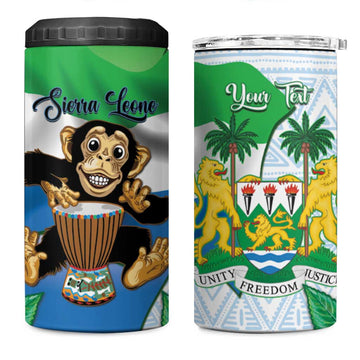 Personalised Afro Sierra Leone 4 in 1 Can Cooler Tumbler Chimp With Drum - Happy Independence Day LT14