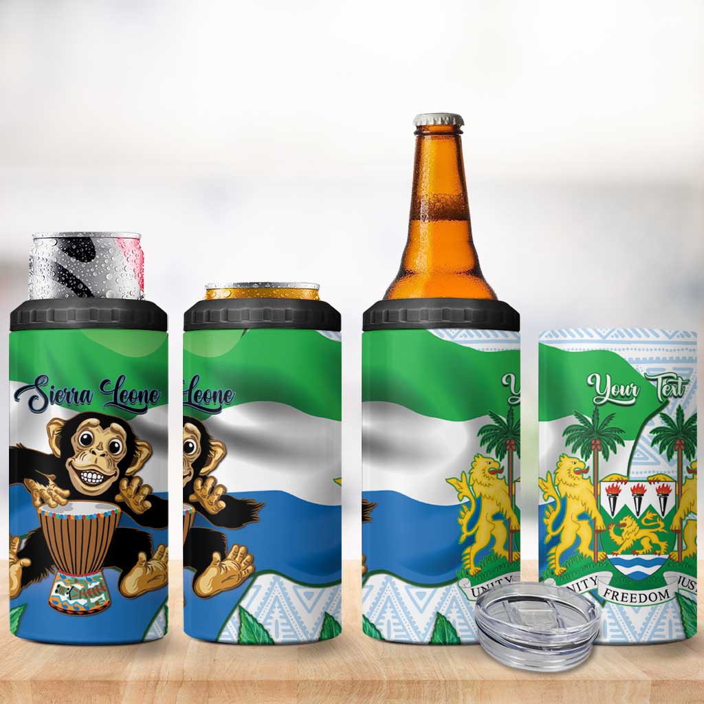 Personalised Afro Sierra Leone 4 in 1 Can Cooler Tumbler Chimp With Drum - Happy Independence Day LT14