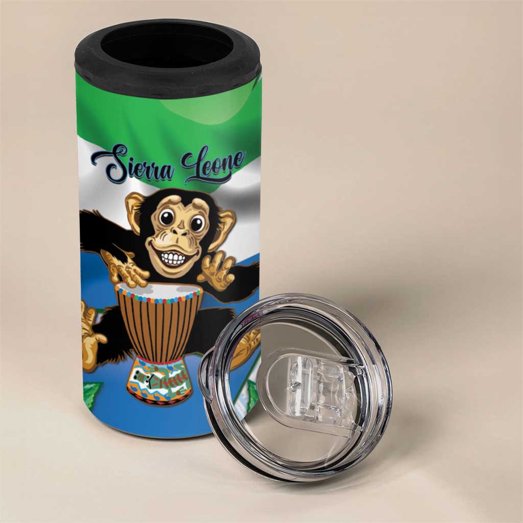 Personalised Afro Sierra Leone 4 in 1 Can Cooler Tumbler Chimp With Drum - Happy Independence Day LT14