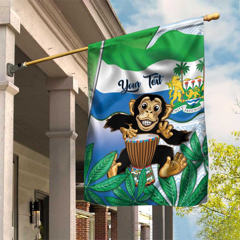 Personalised Afro Sierra Leone Garden Flag Chimp With Drum - Happy Independence Day LT14
