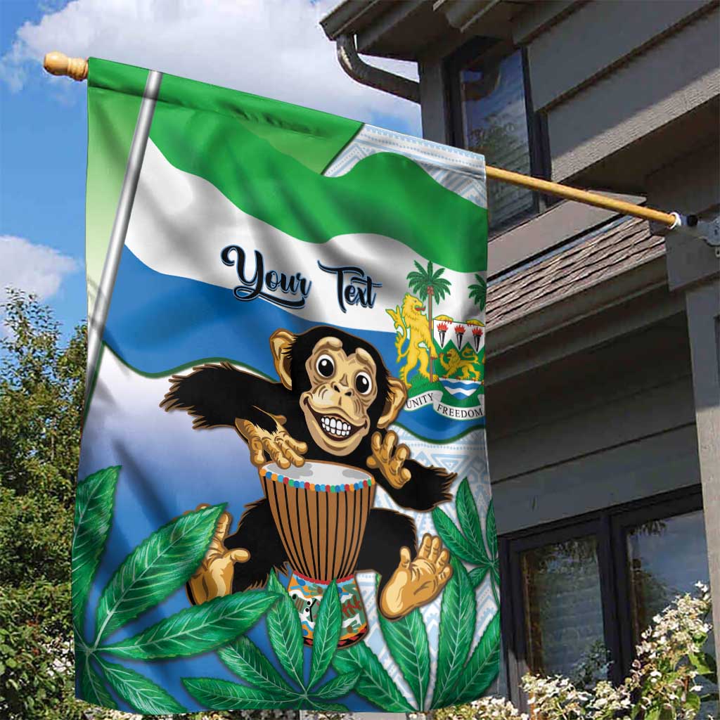 Personalised Afro Sierra Leone Garden Flag Chimp With Drum - Happy Independence Day LT14