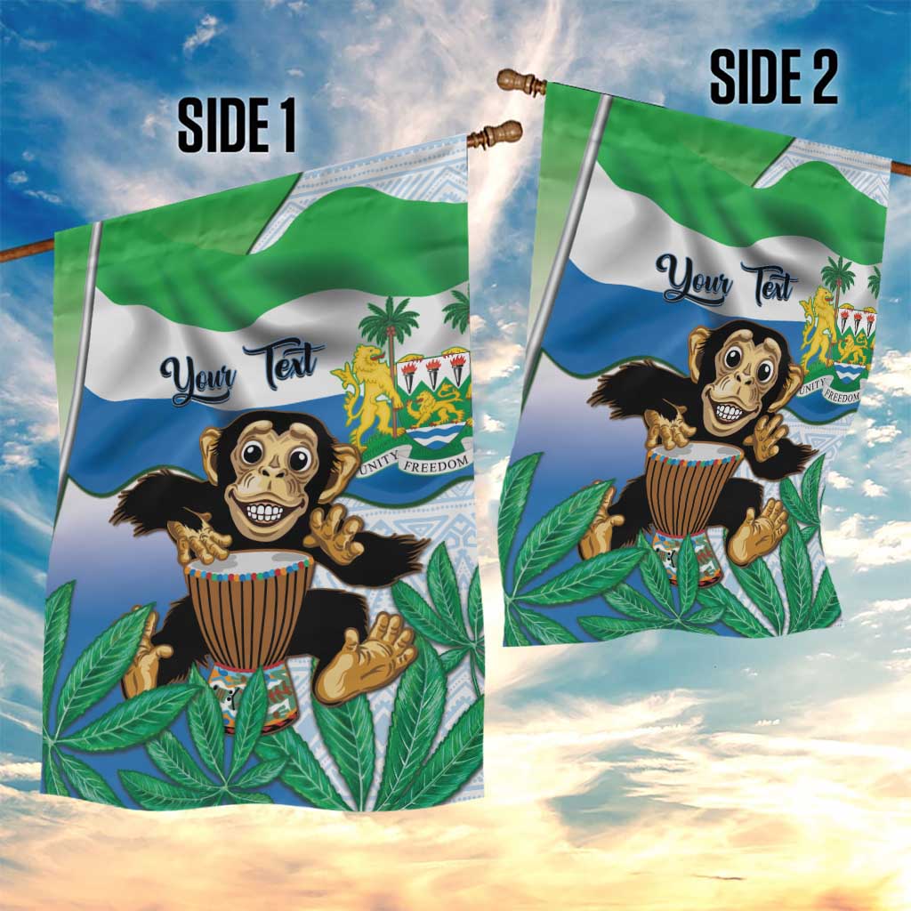 Personalised Afro Sierra Leone Garden Flag Chimp With Drum - Happy Independence Day LT14