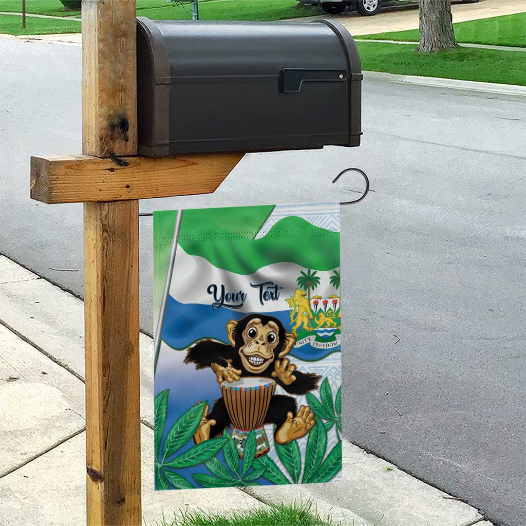 Personalised Afro Sierra Leone Garden Flag Chimp With Drum - Happy Independence Day LT14