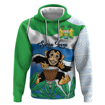 Personalised Sierra Leone Independence Day Hoodie Funny Chimpanzee With Drum LT14