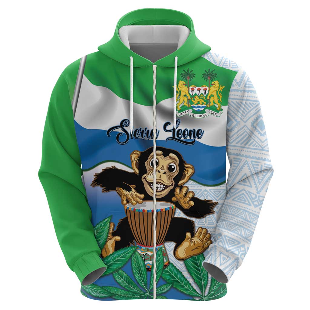 Personalised Sierra Leone Independence Day Hoodie Funny Chimpanzee With Drum LT14