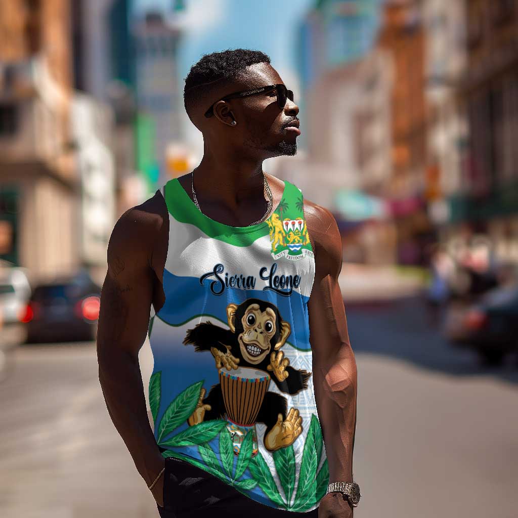 Personalised Afro Sierra Leone Men Tank Top Chimp With Drum - Happy Independence Day LT14