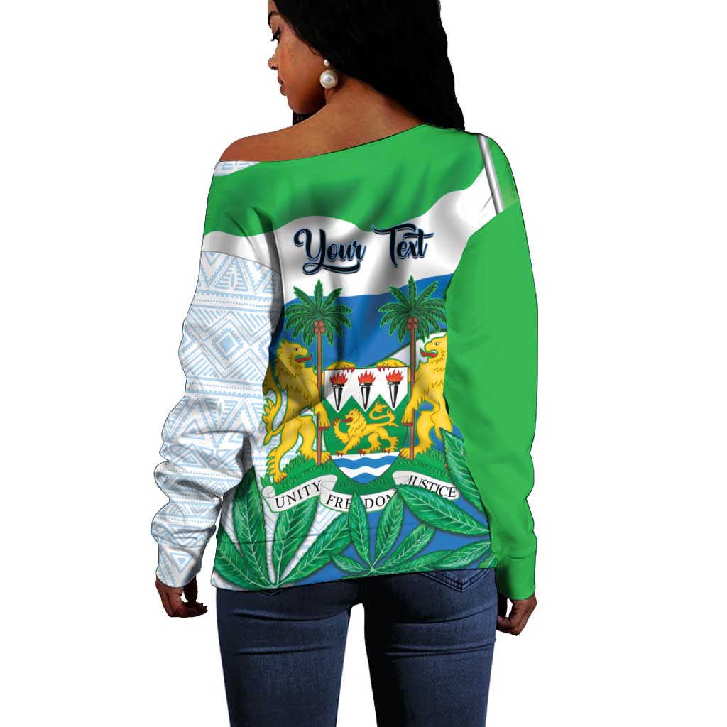 Personalised Afro Sierra Leone Off Shoulder Sweater Chimp With Drum - Happy Independence Day LT14